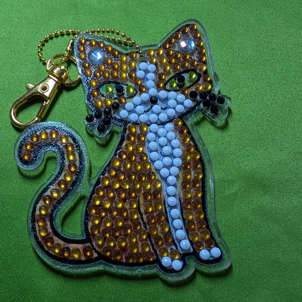 5 For $10  Double Sided Cat Keychain with Gold and White Accents